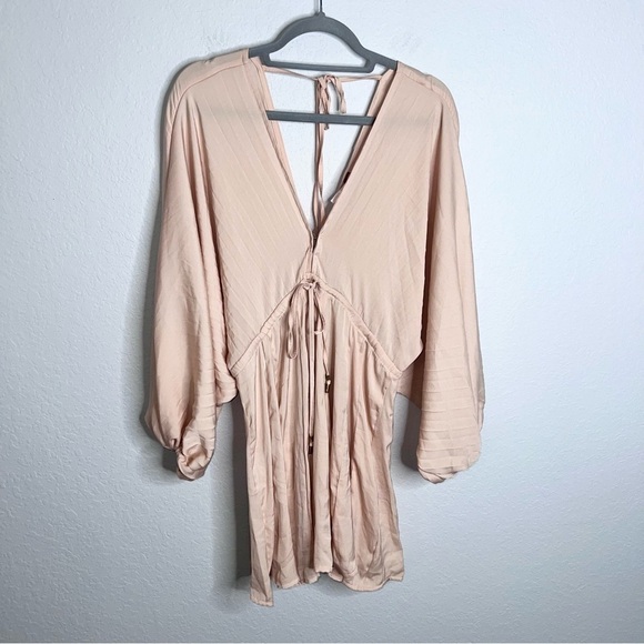 Free People Dress Women Small Arzel Mini Cream Pink Kimono Boho Dolman S - Picture 5 of 11